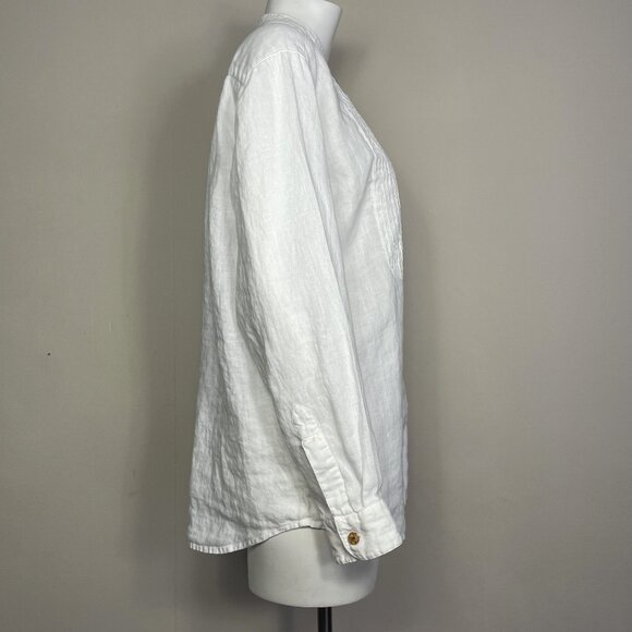 J Jill 100% Linen Top Shirt Sz Small White Button Down Pintuck Victorian Cottage - Picture 8 of 16